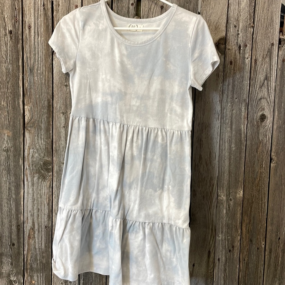 Light blue, white, and gray tie die tshirt dress from Maurice’s